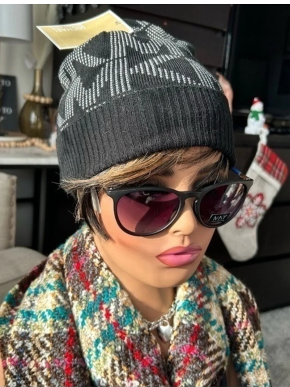 🌸NEW MK Michael Kors Black & White Logo Knit Beanie